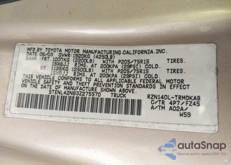 2003 Toyota Tacoma from USA, damaged, VIN 5TENL42N83Z275570